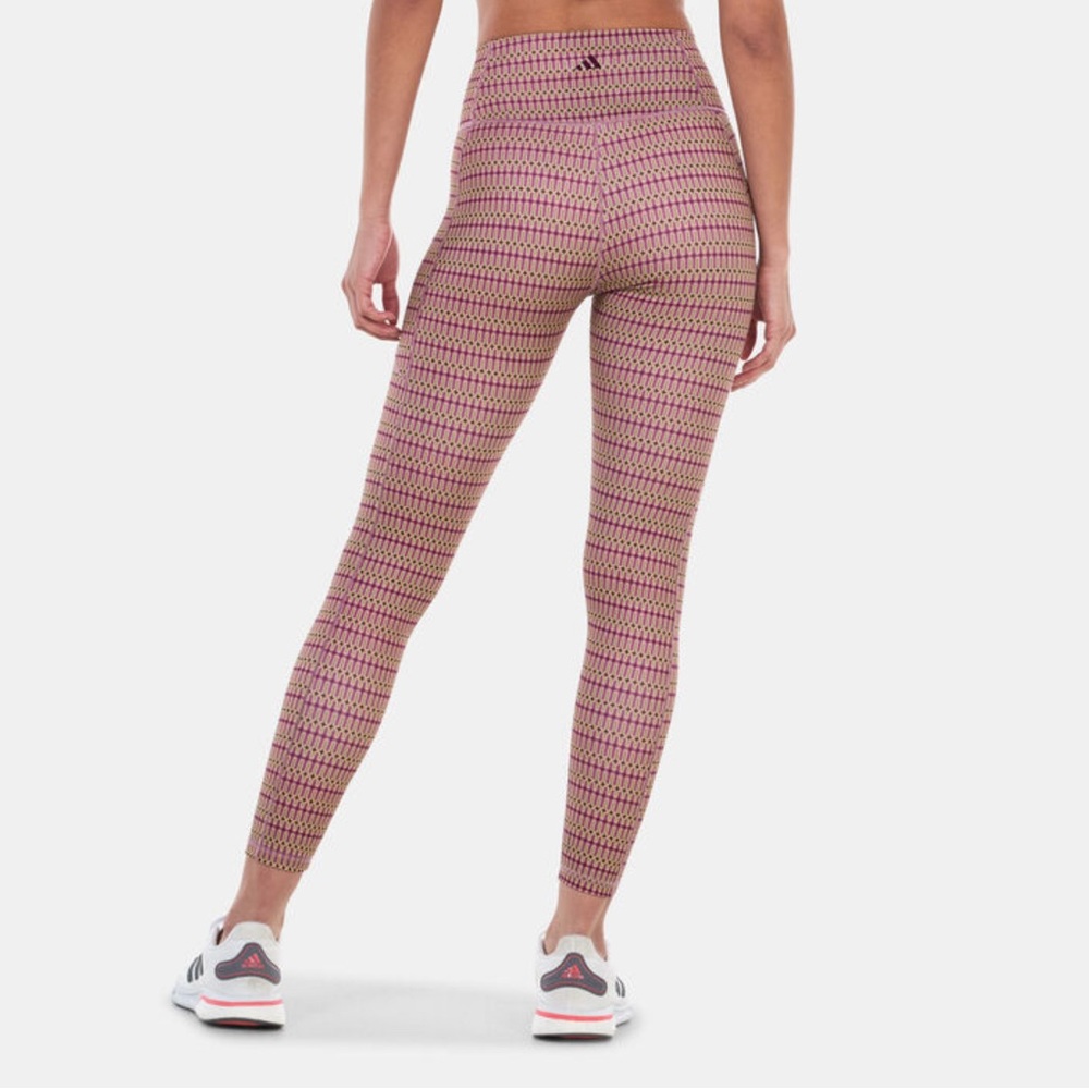 ADIDAS Women's M YOGA Studio High-Rise Leggings 26” Inseam Plum Beige Abstract